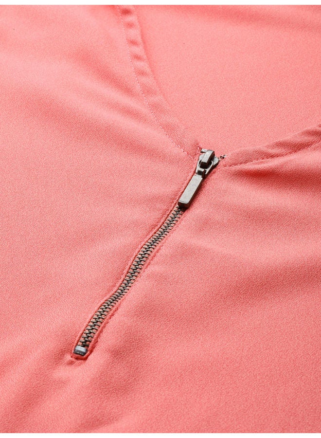 HERE&NOW Sleeveless V-Neck Layered A-Line Plain Regular Fit Top Tea Rose  - Image 5