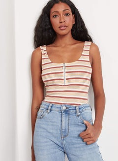 Vertical Stripes Rib Knit Vest Multicolour