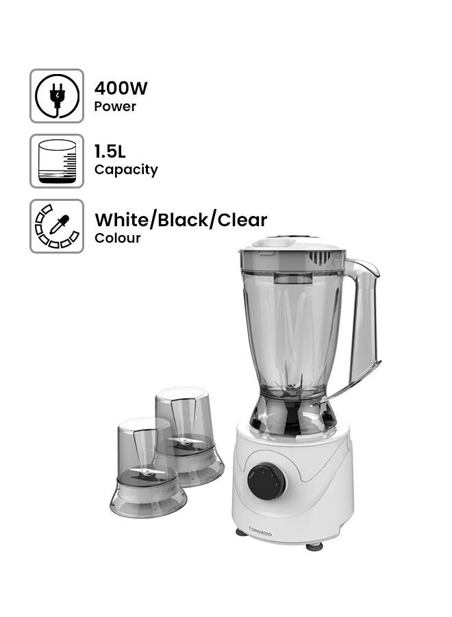 تورنيدو - خلاط كهربائي 1.5 لتر 2 مطحنة 1.5 L 400 W BL400/2-WHITE أبيض - Image 1