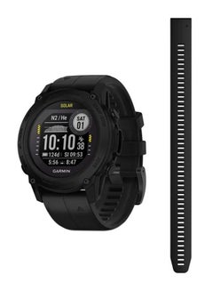 Descent G1 Solar - 45.5MM - Up To 21 Days 4 Months With Solar Charging - Monochrome, Sunlight Visible, Scratch Resistant, Power Sapphire™, Heart Rate Monitor, All Day Stress Monitor, Advanced GPS Features, Advanced Dive Features, Solar Charging, iOS and Android Compatible Black