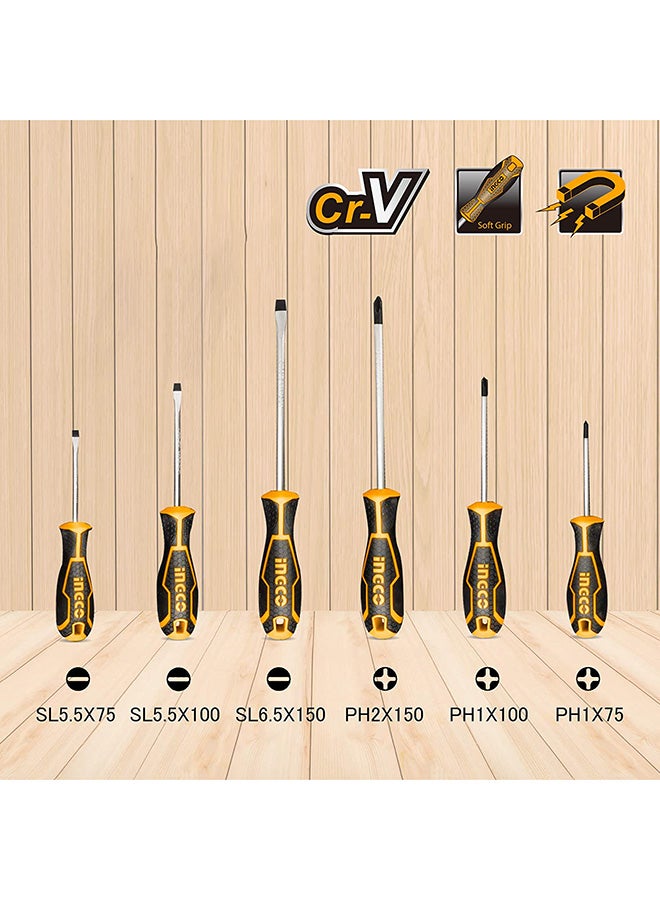 INGCO 6-Piece CR-V Screwdriver Set Orange/Black/Silver - Image 2