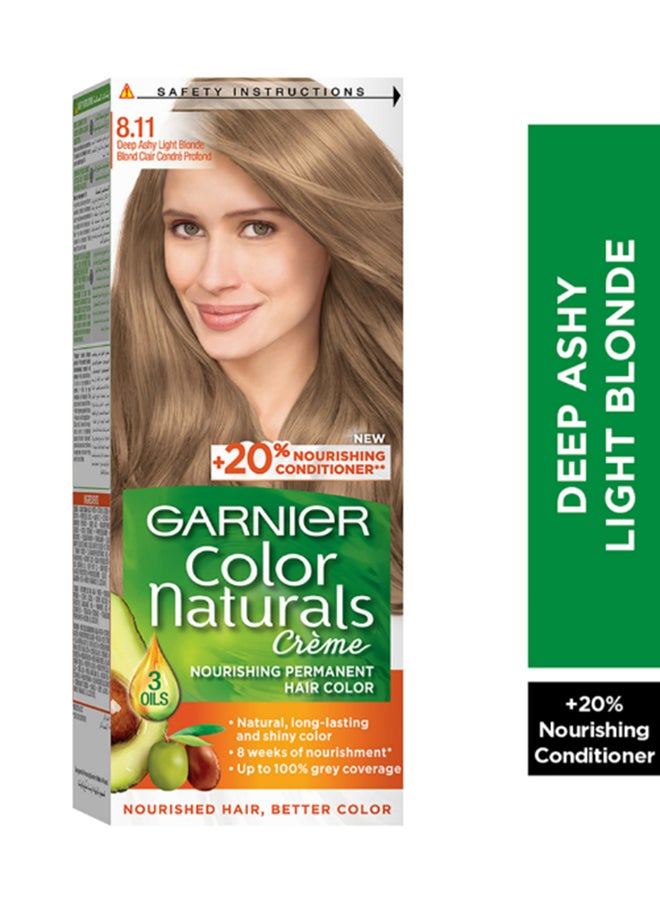 Garnier Color Naturals Permanent Hair Color Cream 8.11 Deep Ashy Light Blonde Hair Color 112ml 