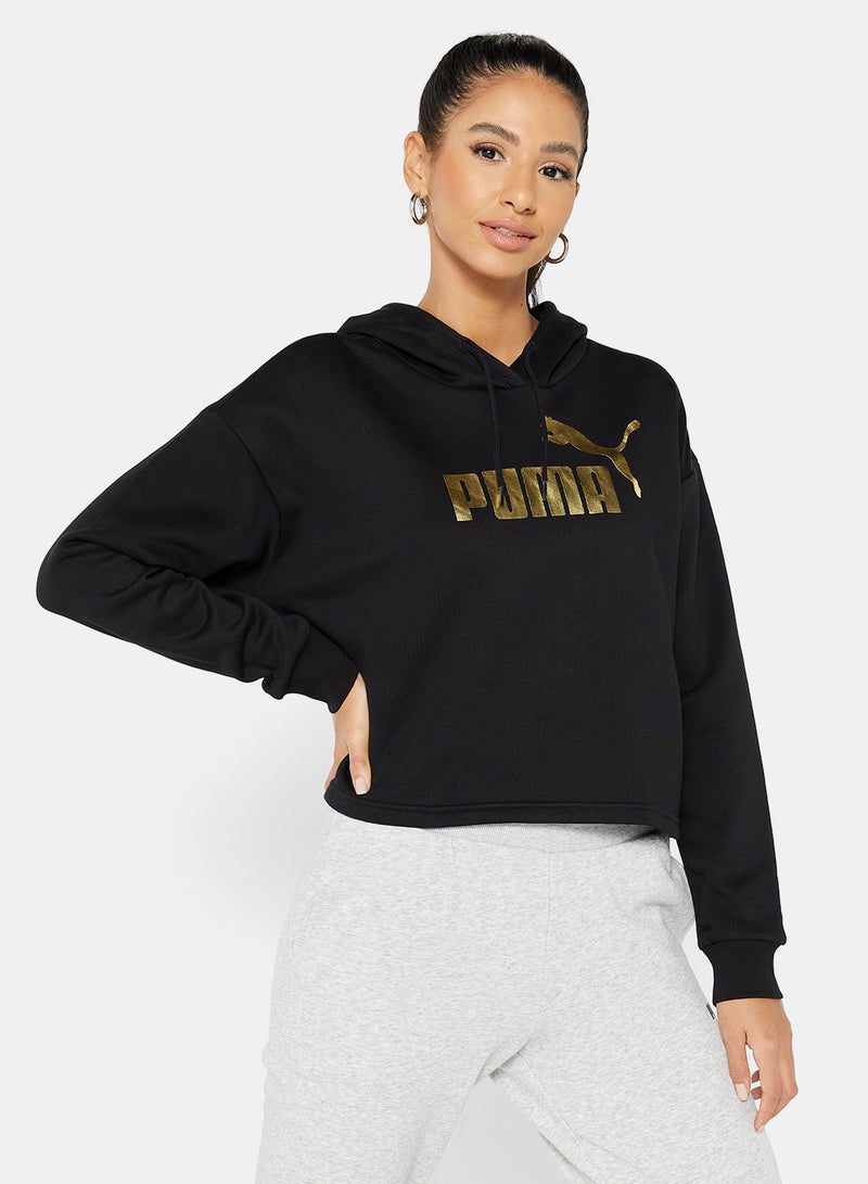 PUMA - Essentials+ Metallic Logo Crop Hoodie Black - Image 1