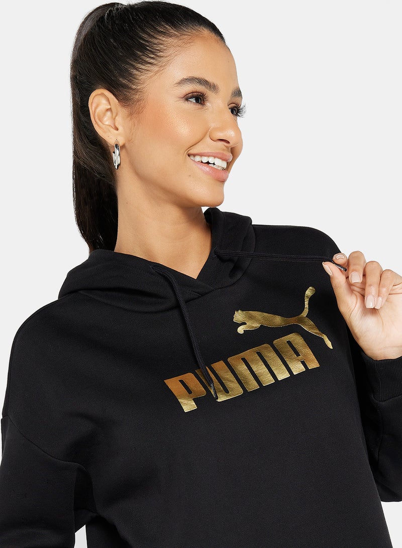 PUMA - Essentials+ Metallic Logo Crop Hoodie Black - Image 1