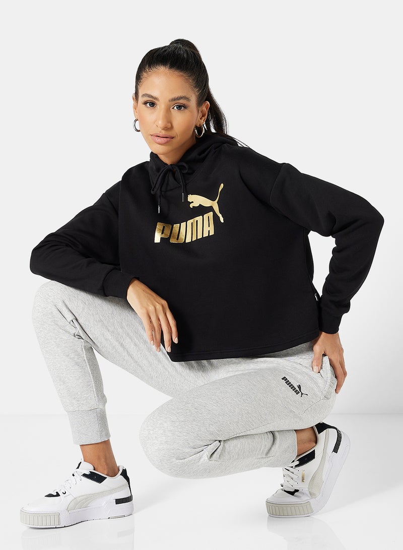 PUMA - Essentials+ Metallic Logo Crop Hoodie Black - Image 1