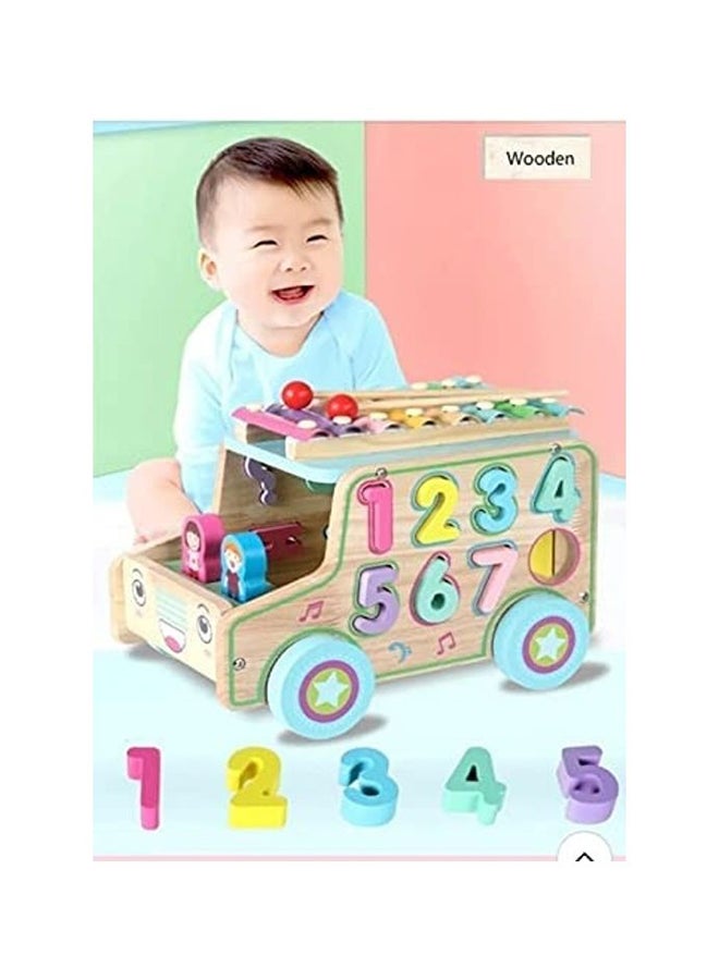 بيبي لاف لعبة سيارة إكسيليفون خشبية مع حروف وأرقام 19.7x28.5x18.2سم - Image 2