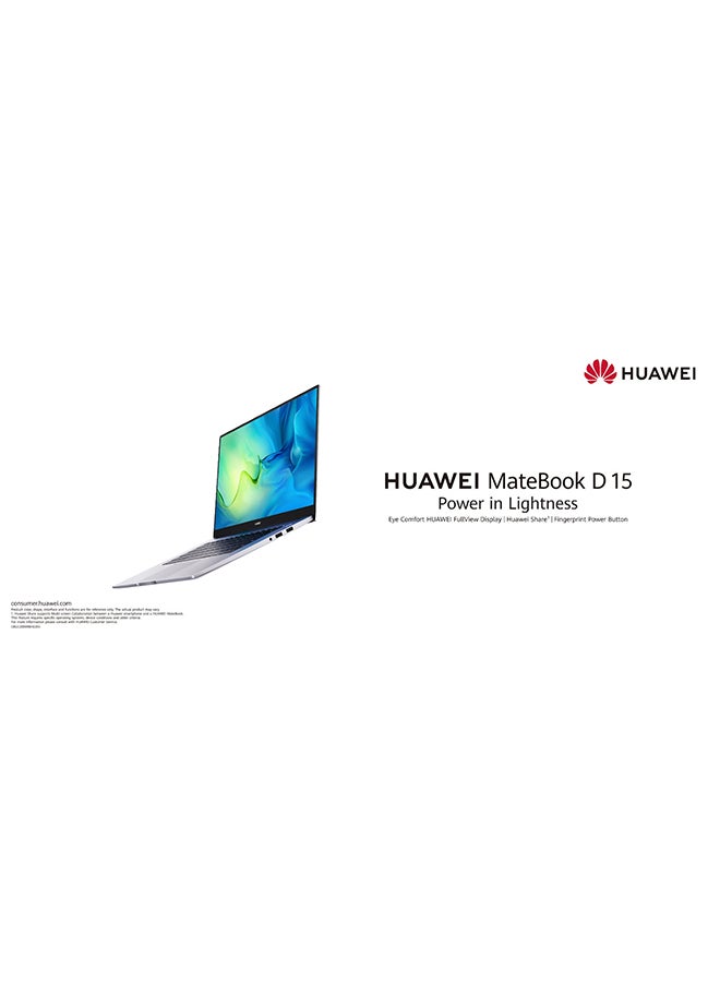 HUAWEI - MateBook D 15 Laptop With 15.6-Inch Full View 1080P FHD Display, Intel Core i7-1165G7 Processor / 16GB RAM / 512GB SSD / Windows 10 Home / Multi-Screen Collaboration / Fingerprint Reader / English/Arabic Mystic Silver - Image 1