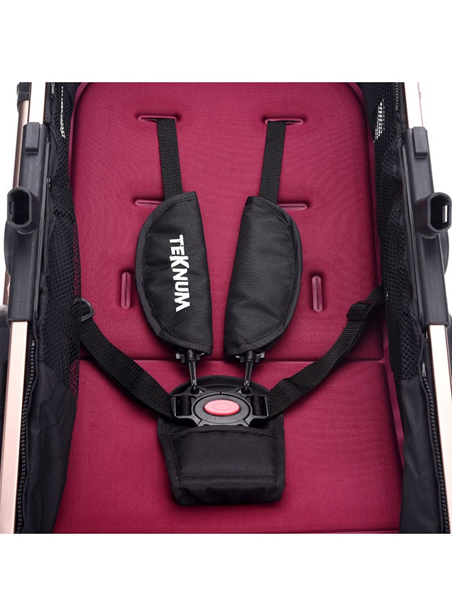 3 In 1 Pram Stroller With Sunveno Diaper Bag Black And Hooks - Wine Red