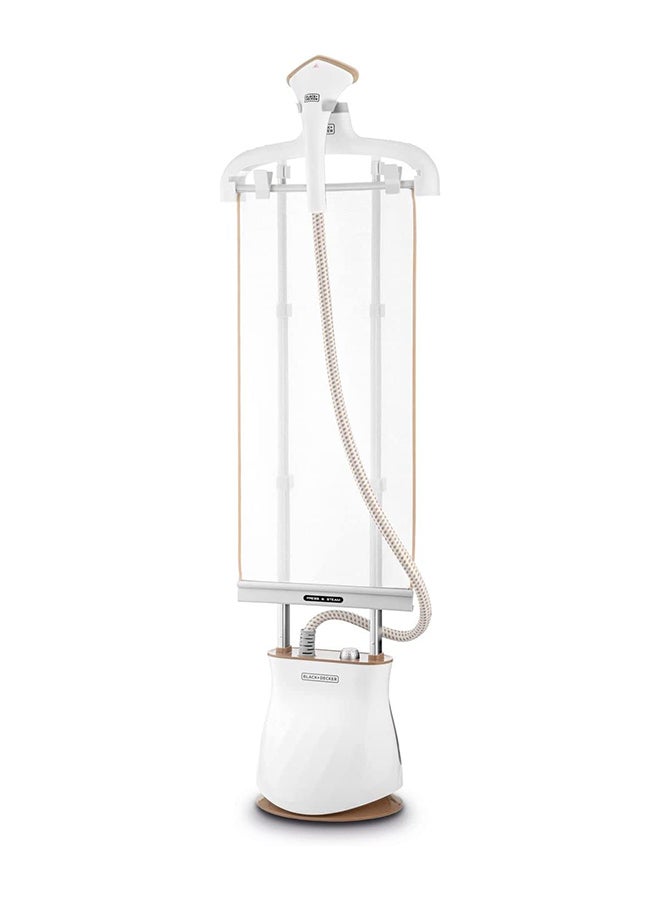 BLACK+DECKER - Twin Pole Garment Steamer, Fast Heating, 35g/min Steam Rate, 6 Steam Levels, Stainless Steel Head, Auto Cut-Off,Extended Steaming Capacity, 1.5 L 2400 W GST2400-B5 White/Gold - Image 1