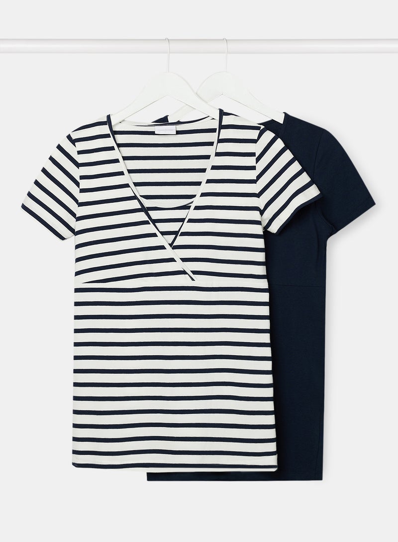 Mamalicious - Stripe Nursing Top Navy Blazer-Blue - Image 1