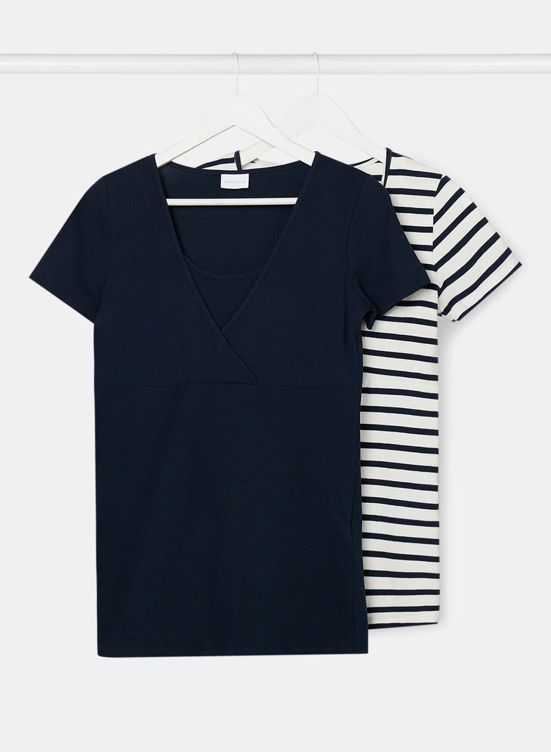 Mamalicious - Stripe Nursing Top Navy Blazer-Blue - Image 1