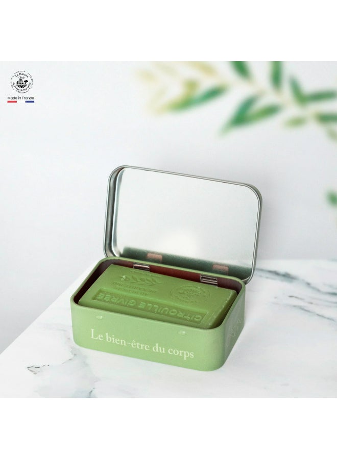La Maison du Savon de Marseille Metal Soap Box Olive Green 125grams  - Image 3