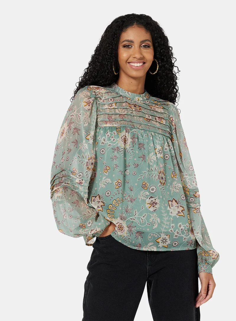 آي.سينري Floral Pleated Blouse Green