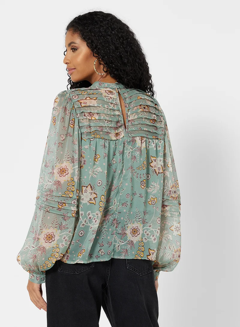 آي.سينري Floral Pleated Blouse Green