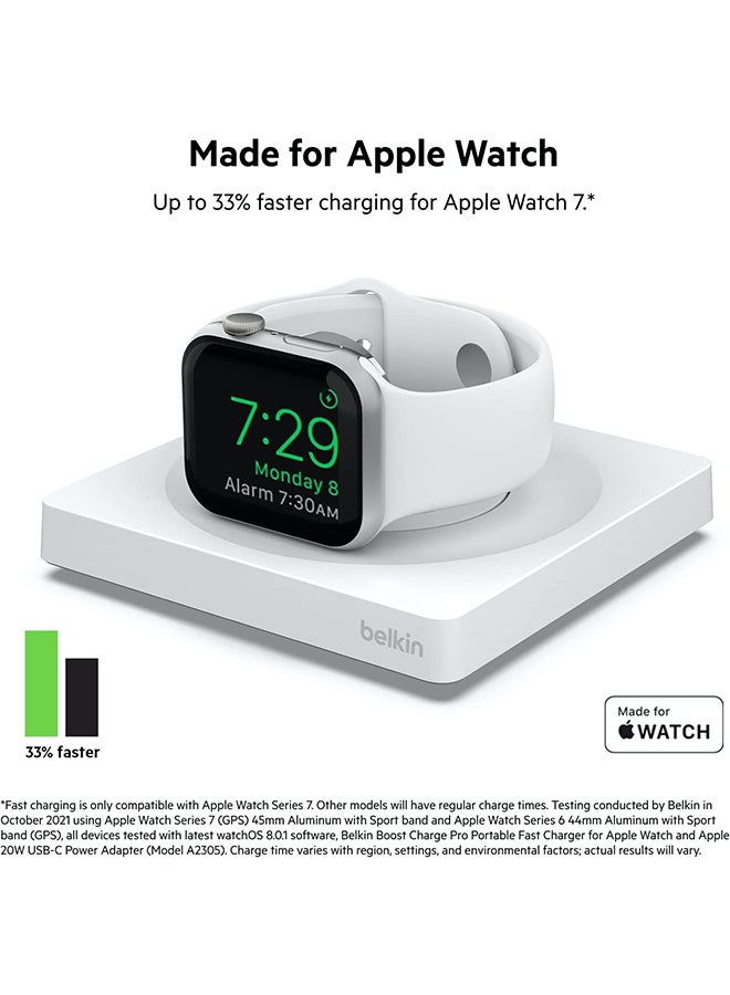 Apple Watch Charger, MFi Certified Wireless Fast Charging Travel Pad with Nightstand Mode, Minimalist Design and Included USB Type C Cable for Apple Watch Series 8, 7, 6, 5, 4, Ultra and More white