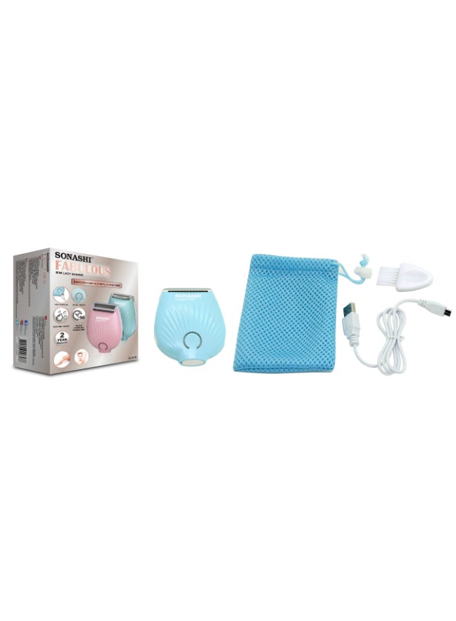 Rechargeable Mini Lady Shaver With Sharp Stainless Steel Blade Continuous Working Time of 90 Minutes Portable And Washable Design USB Cord Pouch Cleaning Brush  SLD-815 Sea Green