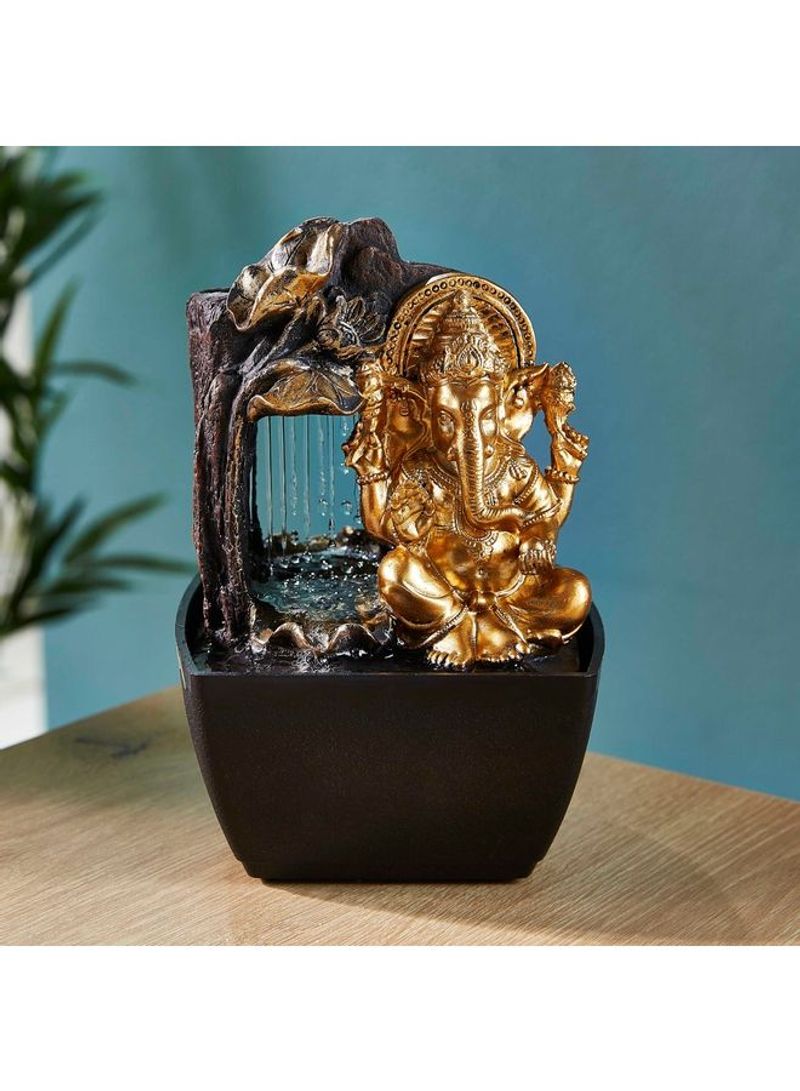 Home Box Mini Ganesha Fountain With Yellow Light Gold 13 x 12cm  - Image 1