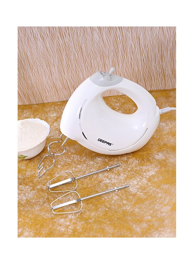 GEEPAS - Hand Mixer- 2 beaters and 2 dough hooks- Professional Food & Cake Mixer for Baking | 7 Speed Function, Includes Chrome Extra Long Beaters and Dough Hooks, Lightweight & Powerful 150 W GHM9899 White - Image 1