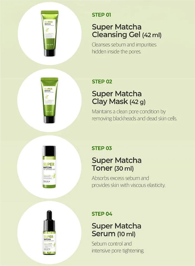 Super Matcha Pore Care Starter Kit Cleansing Gel 42 ml, Clay Mask 42g, Toner 30ml, Serum 10ml 