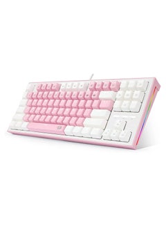 Redragon K611 Dual Color Keys Mechanical Gaming Keyboard Single White LED + RGB Side Edge Backlit 87 Key Tenkeyless Wired Computer Keyboard with Blue Switches for Windows PC (Pink + White)