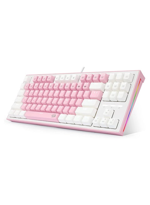 Redragon K611 Dual Color Keys Mechanical Gaming Keyboard Single White LED + RGB Side Edge Backlit 87 Key Tenkeyless Wired Computer Keyboard with Blue Switches for Windows PC (Pink + White)