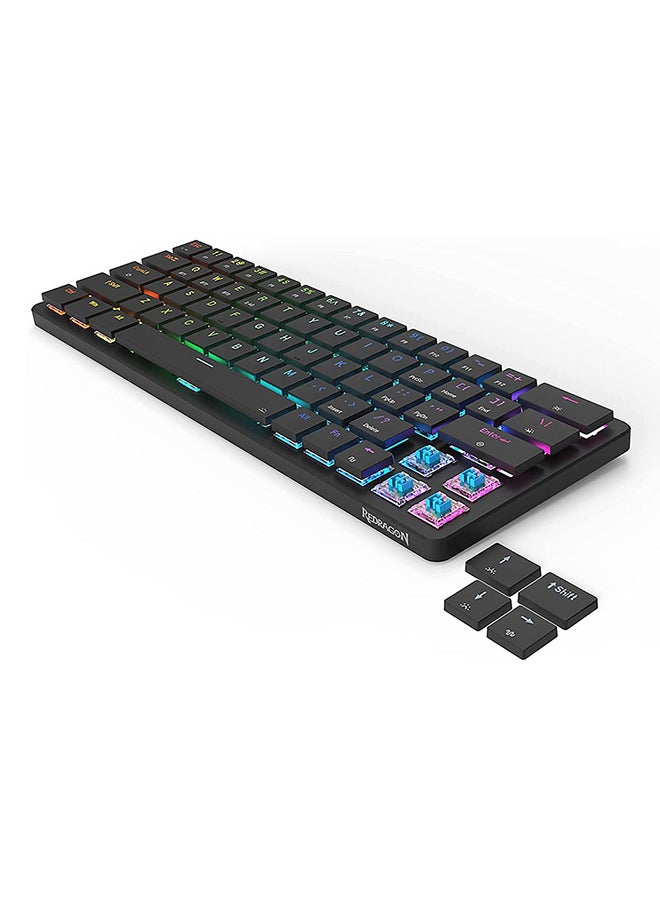 REDRAGON - Redragon K624P Elise Pro Rgb 60% Wireless 2.4Ghz / Bluetooth 5.0 / Wired Type C Gaming Mechanical Keyboard – Low Profile Blue Switches (Black) - Image 1