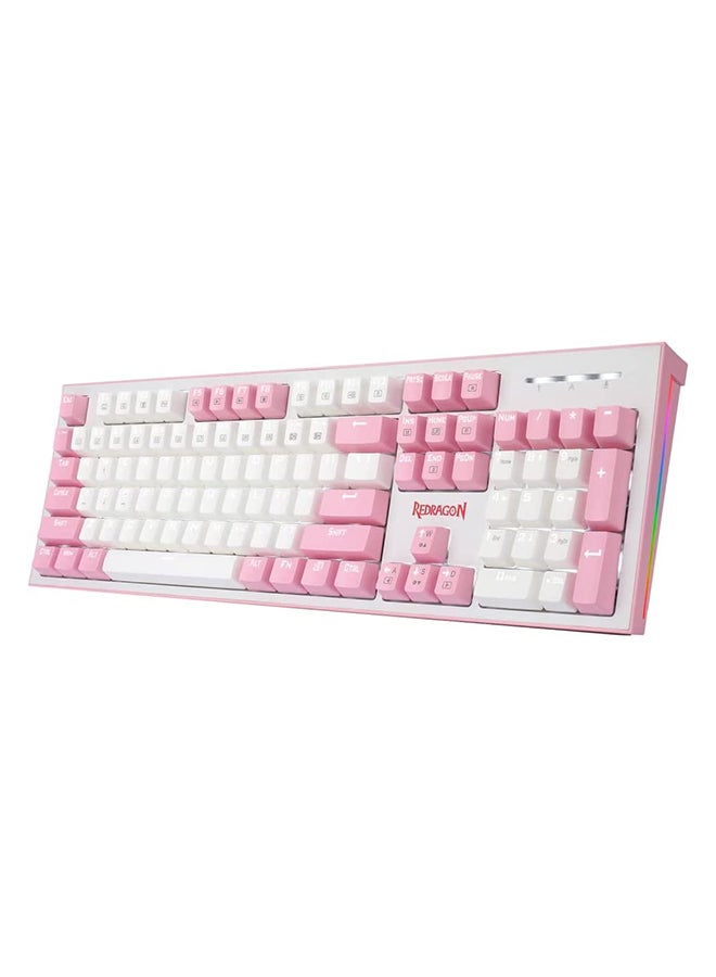 REDRAGON Redragon K623 HADES Dual Color Keys Mechanical Gaming Keyboard Single White LED + RGB Side Edge Backlit 104 Key Wired Computer Keyboard with Blue Switches for Windows PC || (White + Pink)  - Image 1