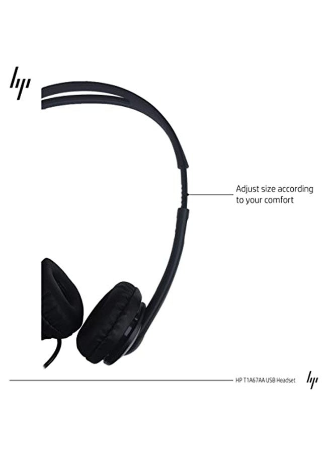 HP - On-Ear USB Wired Headset Black - Image 1