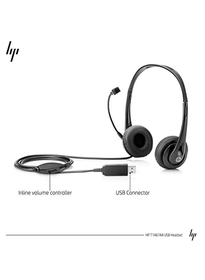 HP - On-Ear USB Wired Headset Black - Image 1