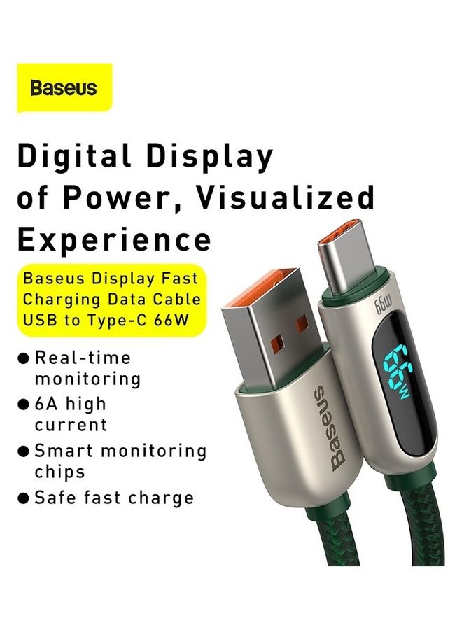 Baseus USB To Type-C 66W Digital Display Fast Charger Data Cable Support Huawei and Xiaomi 6A Fast Charging and other USB-C Devices (1m) - Green - Image 2
