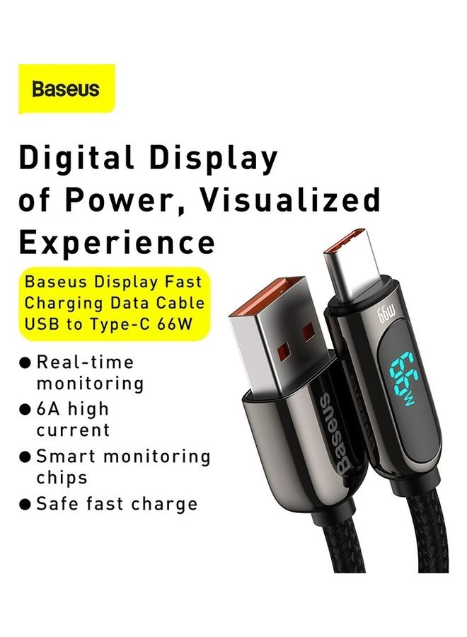 Baseus USB to Type C 66W Digital Display Fast Charging Data Cable 6A 1m Black - Image 2