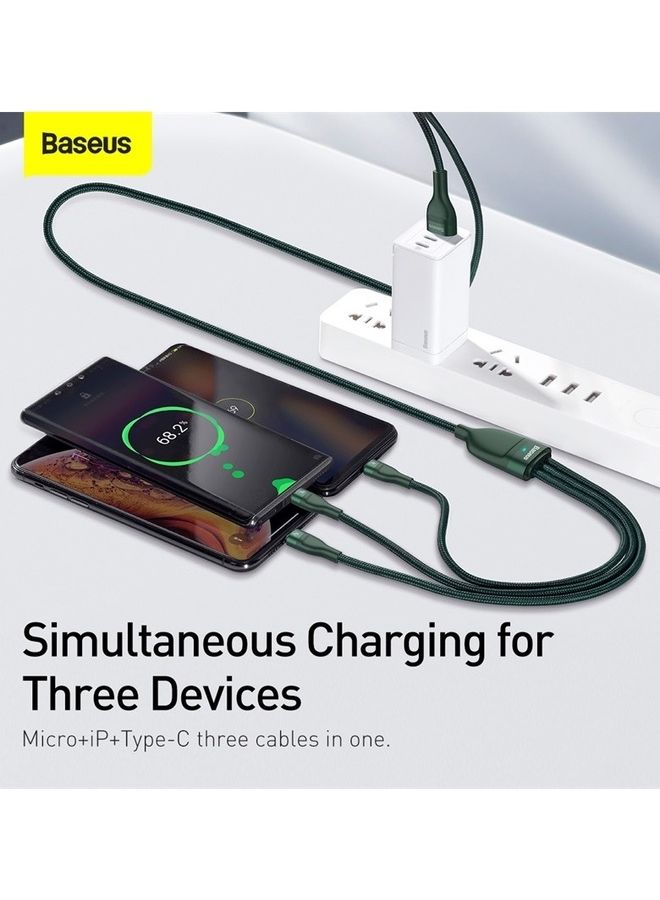 بيسوس كابل USB للشحن السريع 3 في 1 Type C وبقدرة 66 وات، كابل لايتننج بشدة تيار 2.4 أمبير ومايكرو بشدة تيار 2 أمبير، نقل البيانات من سلسلة فلاش،  بطول 1.2 متر لسلسلة أبل 14/13/12/11 وماك بوك وآي باد وشاومي وسامسونج وهواوي والمزيد أخضر - Image 5