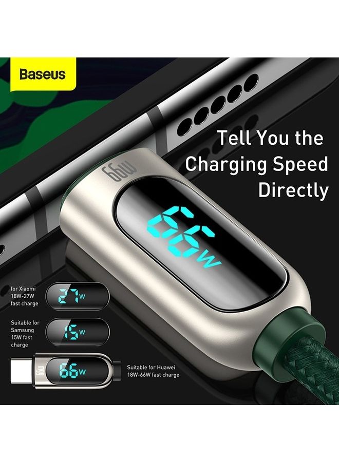 Baseus USB to Type C 66W Digital Display Fast Charging Data Cable 6A 2m Green - Image 3