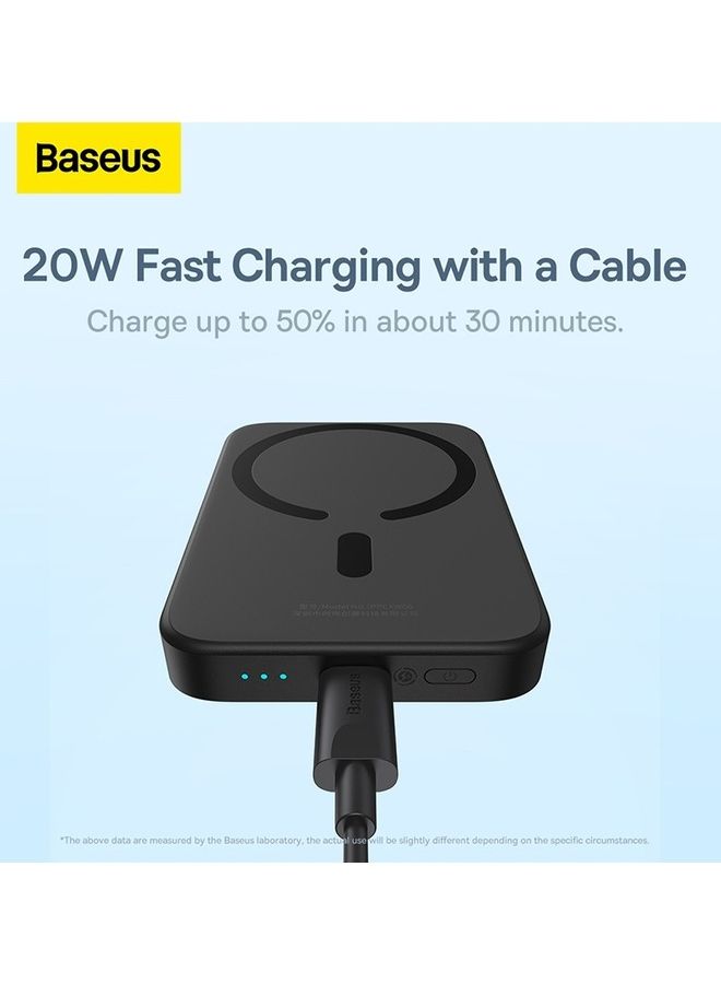 Baseus - MagSafe Power Bank for iPhone, 6000mAh 15W Wireless Portable Charger with PD 20W USB-C Port, Fast Charging MagSafe-Compatible Battery Pack for iPhone 16 Plus, 16 Pro, 16 Pro Max, 15 Pro Max, iPhone 15/15 Plus/14/13/12 Series, Compact and Lightweight 2024 Updated Version Black - Image 1