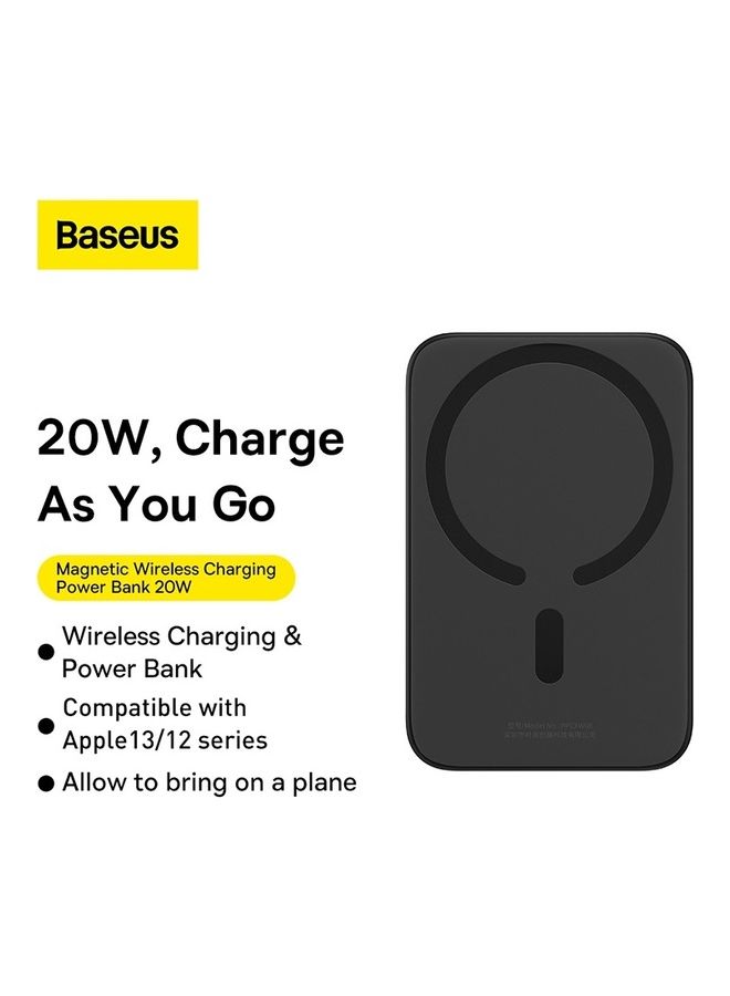 Baseus - MagSafe Power Bank for iPhone, 6000mAh 15W Wireless Portable Charger with PD 20W USB-C Port, Fast Charging MagSafe-Compatible Battery Pack for iPhone 16 Plus, 16 Pro, 16 Pro Max, 15 Pro Max, iPhone 15/15 Plus/14/13/12 Series, Compact and Lightweight 2024 Updated Version Black - Image 1