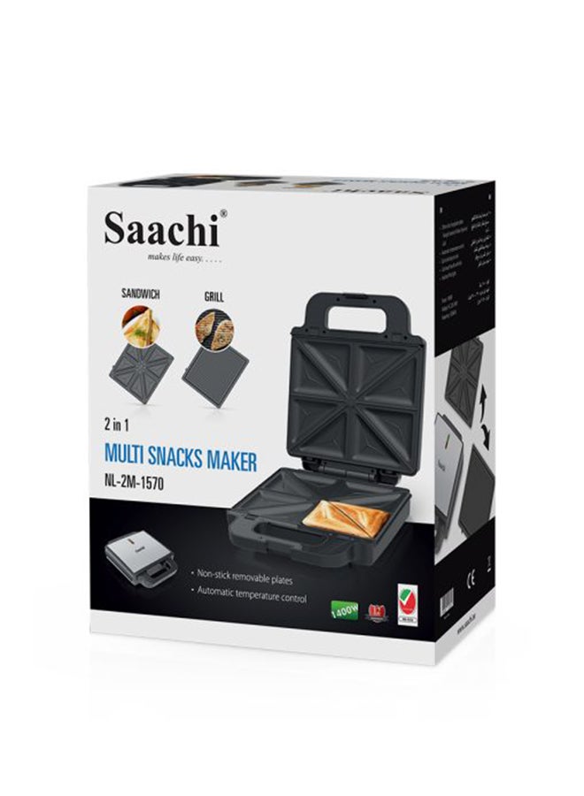 Saachi 2 In 1 Sandwich Maker And Grill With Removable Plates 1400.0 W NL-2M-1570-BK Black - Image 5