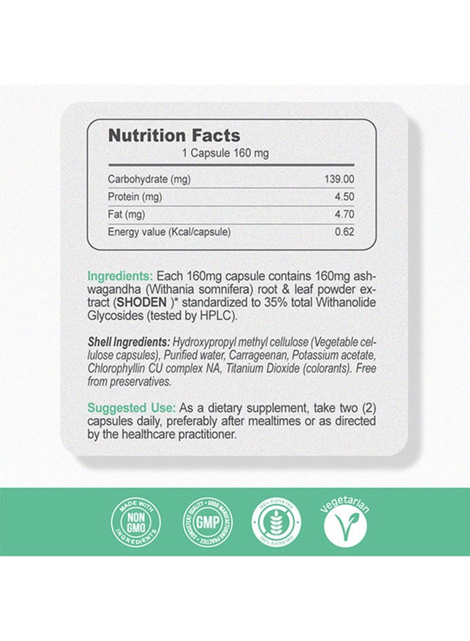 Maximum Potency Ashwagandha Extract Shoden | Multi-patented & Clinically-tested Formula with 35% Withanolides & Polyphenols | Help Support Anxiety & Daily Energy | 60 Veg Capsules