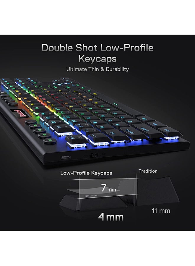 REDRAGON - Redragon K621 Horus TKL Wireless RGB Mechanical Keyboard, 5.0 BT/2.4 Ghz/Wired Three Modes 80% Ultra Thin Low Profile Bluetooth Keyboard w/Dedicated Media Control & Linear Red Switches, Black - Image 1
