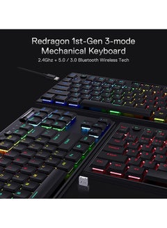 REDRAGON Redragon K621 Horus TKL Wireless RGB Mechanical Keyboard, 5.0 BT/2.4 Ghz/Wired Three Modes 80% Ultra Thin Low Profile Bluetooth Keyboard w/Dedicated Media Control & Linear Red Switches, Black  - Image 3