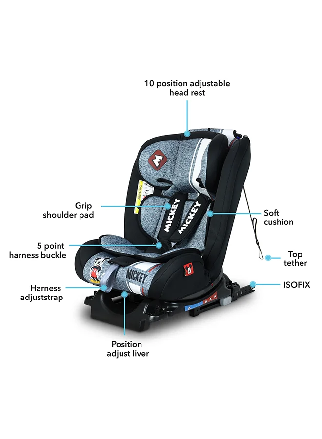 ديزني Mickey Mouse Baby/Kids 4 In 1 Car Seat Position Comfort Recline Isofix For Stability Suitable From 0 Months To 12 Years Group 0+/1/2/3, Upto 36Kg Official Product, Multicolor