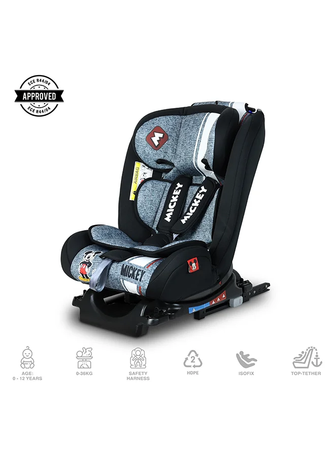 ديزني Mickey Mouse Baby/Kids 4 In 1 Car Seat Position Comfort Recline Isofix For Stability Suitable From 0 Months To 12 Years Group 0+/1/2/3, Upto 36Kg Official Product, Multicolor