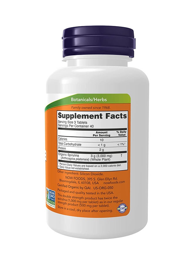 Now Foods - Certified Organic Spirulina Double Strength 1000mg - 120 Tablets - Image 1