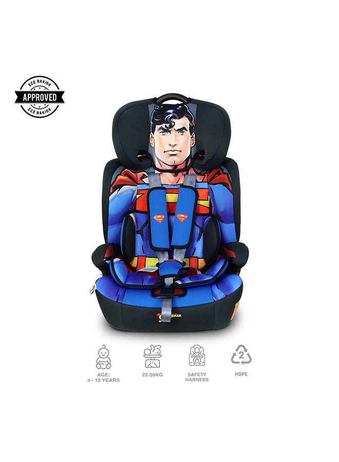 DC Comics - 3-In-1 Superman Baby/Kids Car Seat + Booster Seat, Suitable from 9 months to 12 years, Upto 36kg - Image 1
