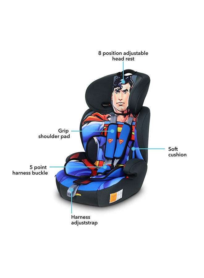 DC Comics - 3-In-1 Superman Baby/Kids Car Seat + Booster Seat, Suitable from 9 months to 12 years, Upto 36kg - Image 1