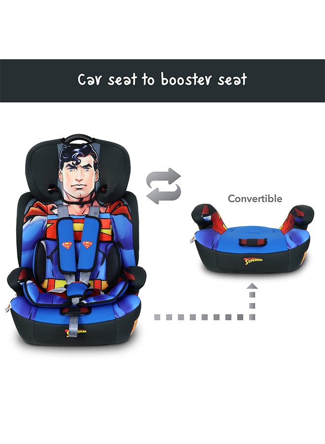 DC Comics - 3-In-1 Superman Baby/Kids Car Seat + Booster Seat, Suitable from 9 months to 12 years, Upto 36kg - Image 1