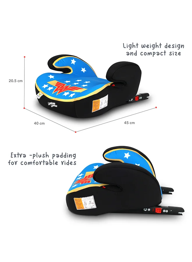 DC Comics Warnerbros Dc Comics Wonderwoman Kids Booster Seat Arm Rest Isofix Fitting Universally Fit Wide Cushioned Base Suitable From 4 Years To 12 Group 2/3 Official Product, Multicolor