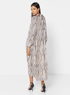 GHOSPELL Overlap Lines Pleated Dress Brown  - Image 1