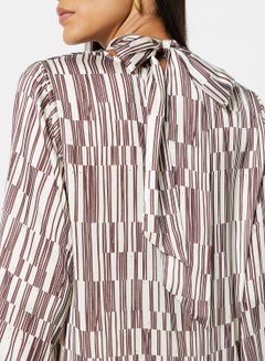 GHOSPELL Overlap Lines Pleated Dress Brown  - Image 3
