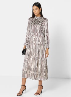 GHOSPELL Overlap Lines Pleated Dress Brown  - Image 4