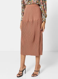 GHOSPELL Industry Pleated Midi Skirt Brown  - Image 1